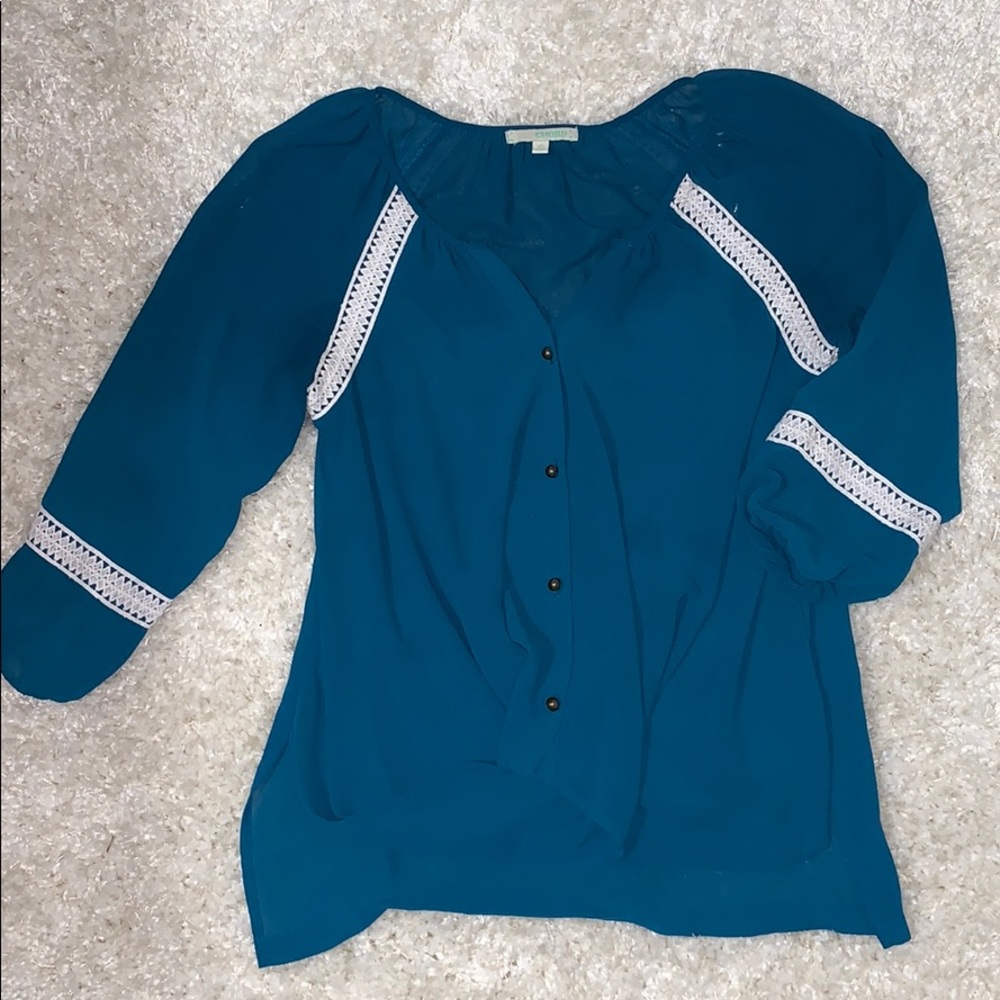Sold Chord Blue & White Lace Button Up Blouse